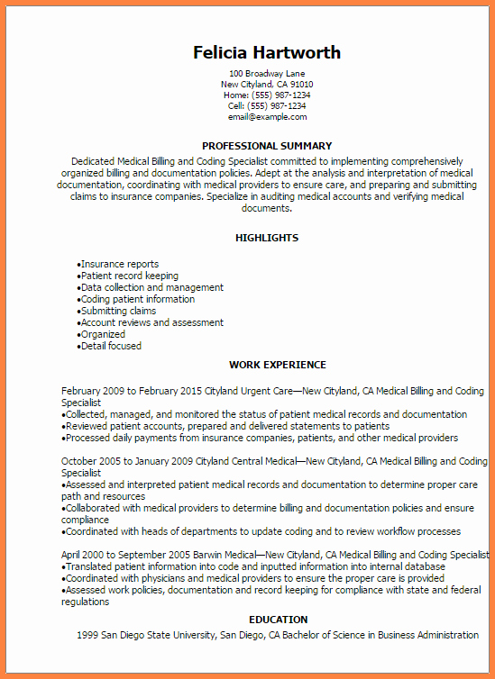 Billing and Coding Resume Elegant 8 Sample Resume for Medical Billing Specialist