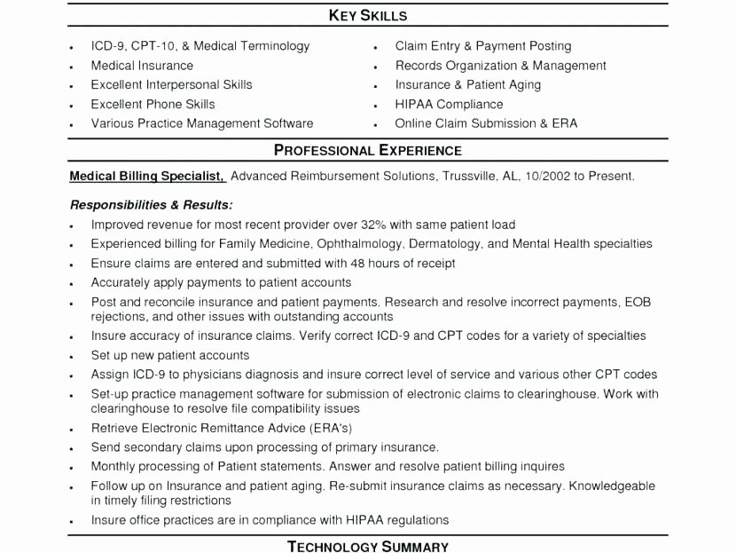 Billing and Coding Resume Inspirational Discreetliasons