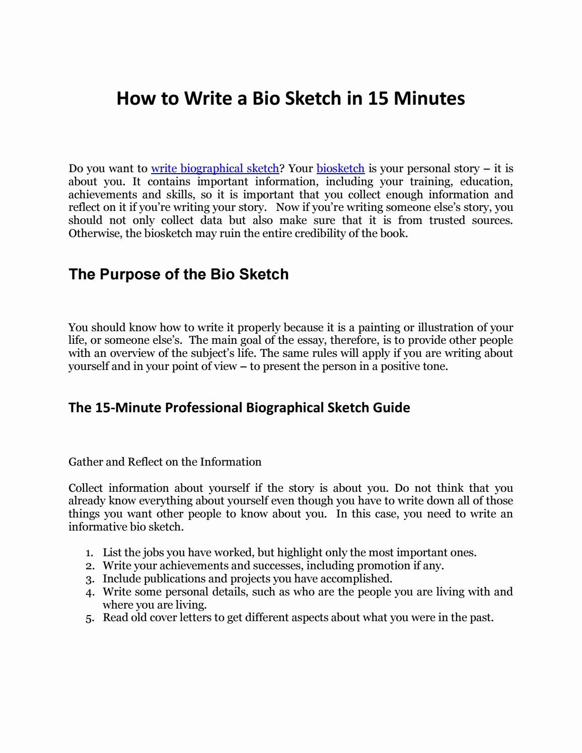 Biographical Sketch Example for Scholarship Awesome Biographical Sketch Example for Students and format with