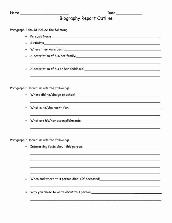 Biography Report Outline Lovely Biography Report Outline Worksheet