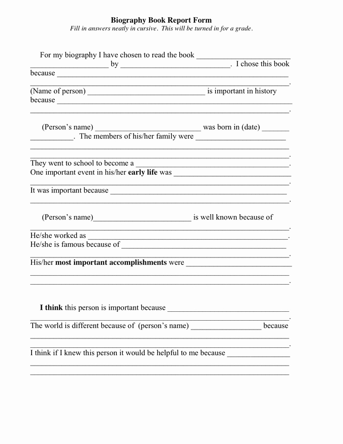 Biography Report Template Pdf Lovely Biography Book Report form In Word and Pdf formats