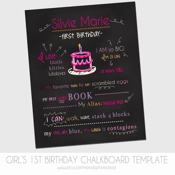 Birthday Chalkboard Template Inspirational Items Similar to Girl S First Birthday Chalkboard Template