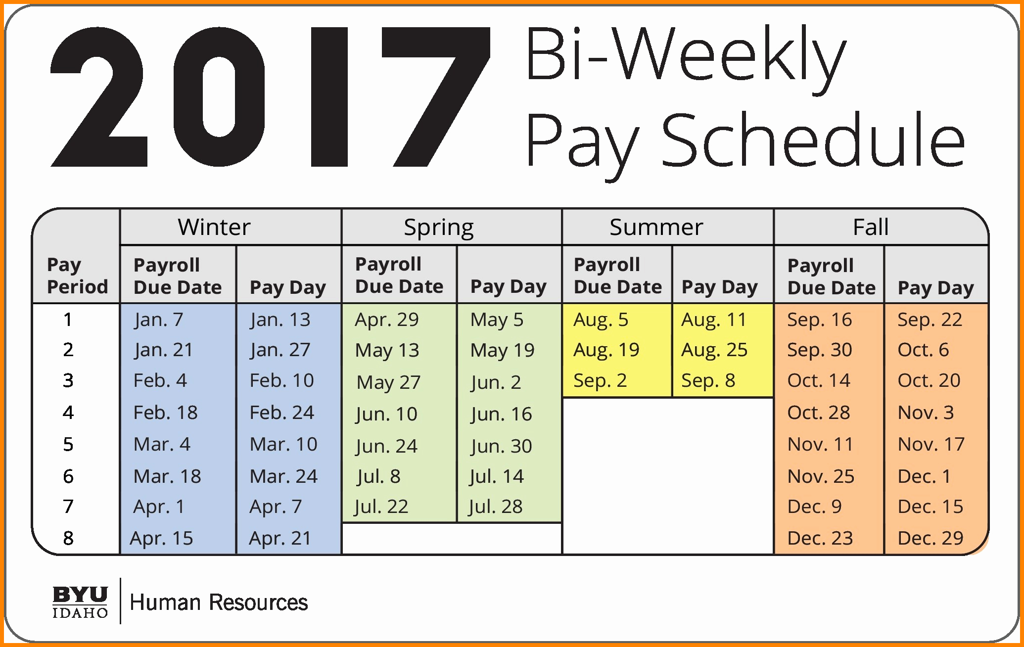 Biweekly Payroll Calendar Template 2017 Beautiful 7 Bi Weekly Payroll Calendar