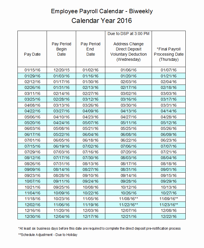 Biweekly Payroll Calendar Template 2019 Inspirational Employee Payroll Calendar Biweekly 2016