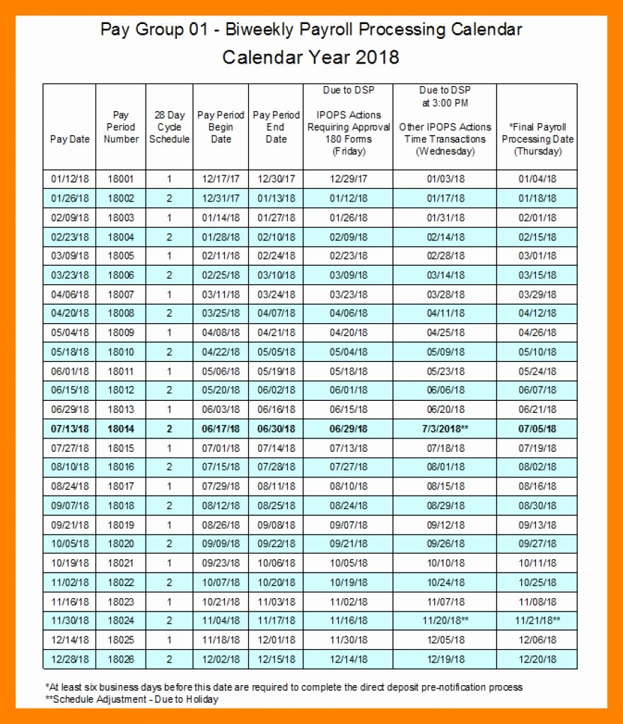 Biweekly Payroll Calendar Template 2019 Unique Bi Weekly Payroll Calendar 2018 Excel