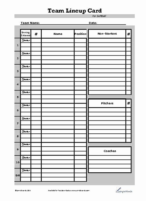 Blank Baseball Card Template Awesome softball Lineup Card