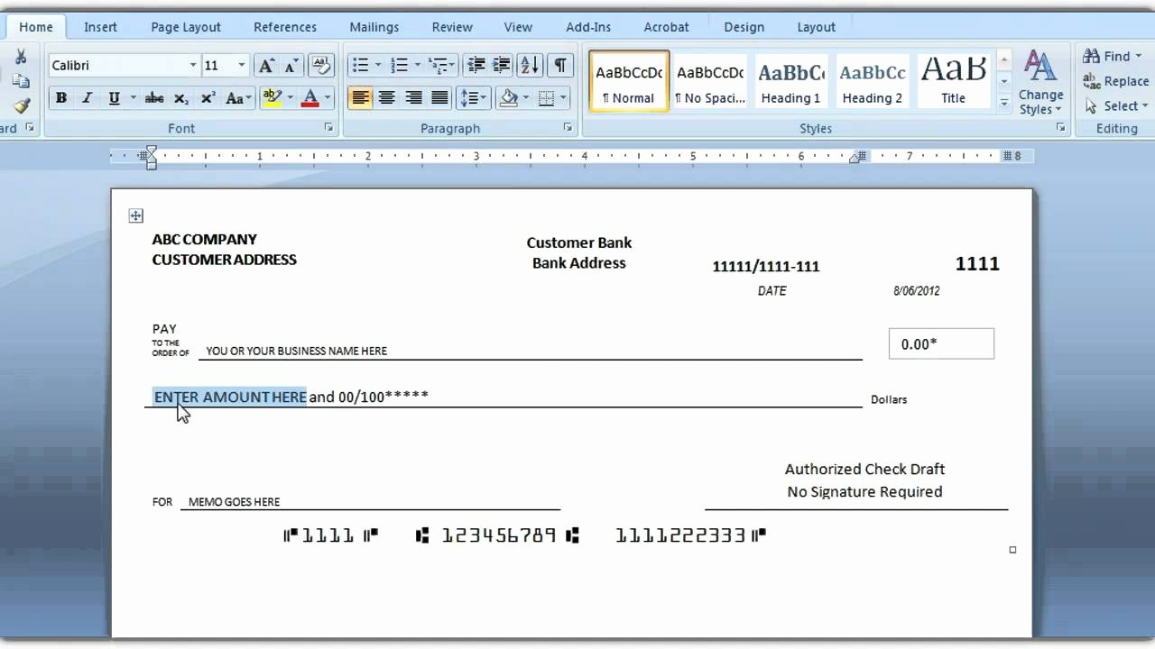 Blank Check Templates for Microsoft Word Fresh How to Print A Check Draft Template