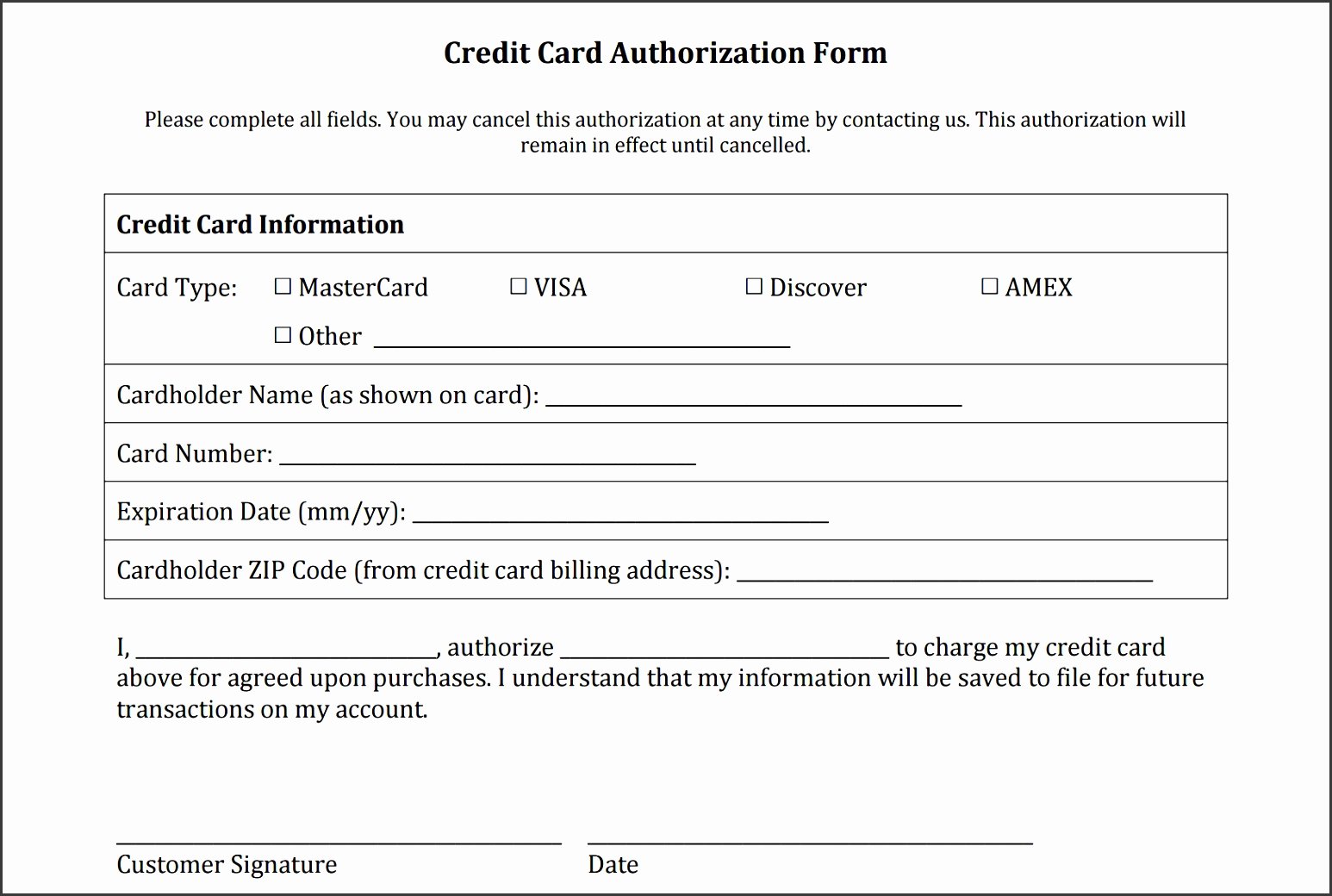 Blank Credit Card Template Fresh 7 Blank Credit Card Authorization form Template