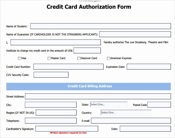 Blank Credit Card Template Unique 7 Credit Card Authorization forms to Download