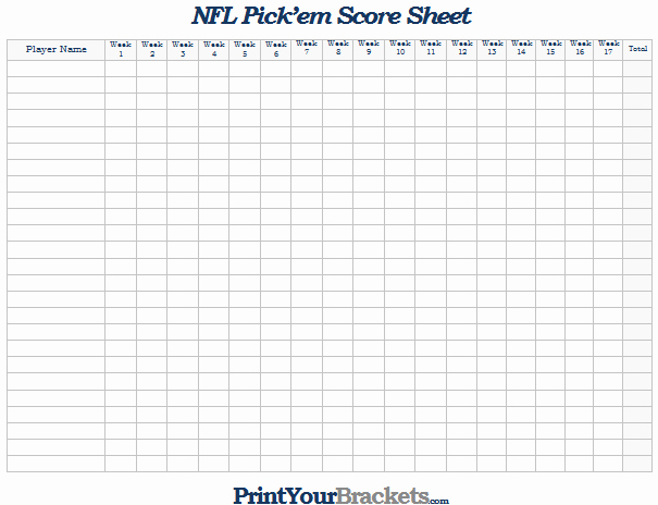 Blank Football Pool Sheets Elegant Nfl Pick Em Season Record Score Sheet