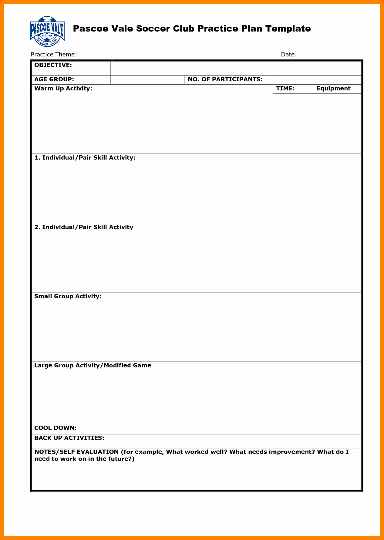 Blank Football Practice Plan Template Luxury 30 Of soccer Practice Plan Template