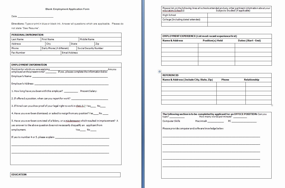 Blank Job Application form Awesome Blank Employment Application form Free formats Excel Word