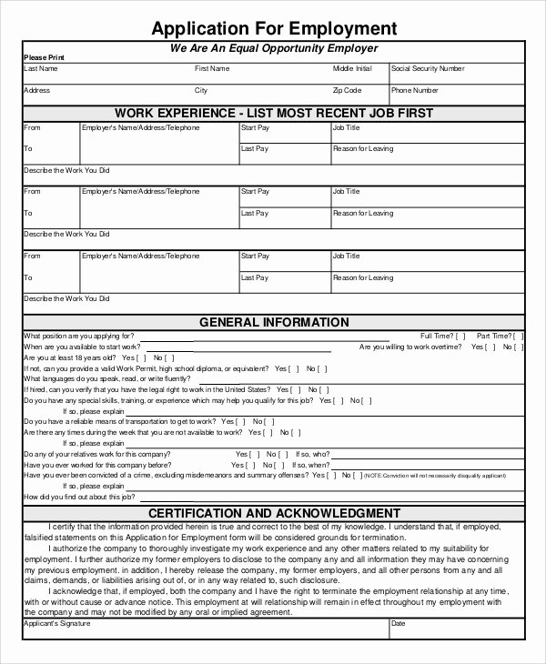 Blank Job Application form Beautiful Sample Employment Application form 8 Examples In Word Pdf