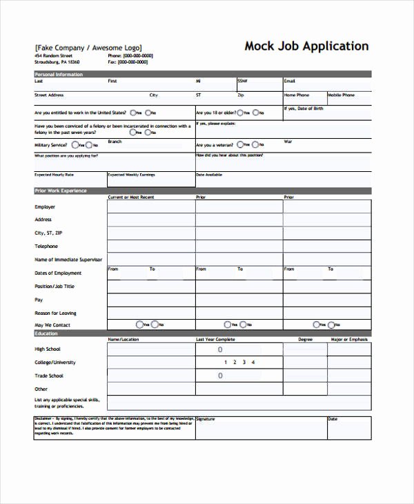 Blank Job Application form Best Of 9 Sample Standard Job Application form Free Sample