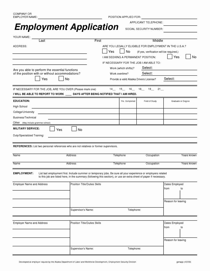 Blank Job Application form Luxury Printable Job Application Templates