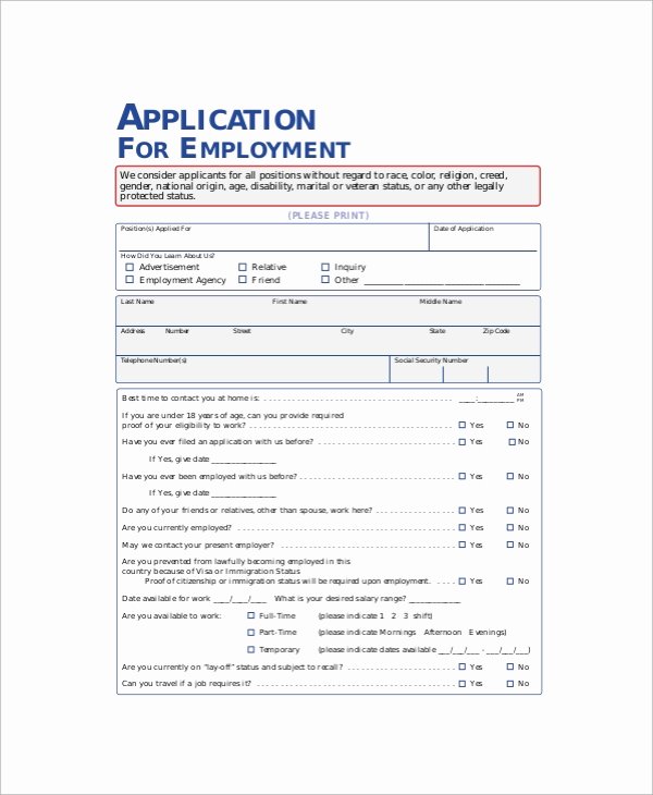 Blank Job Application form Unique 11 Sample Employment Application forms