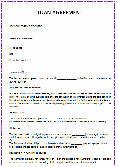 Blank Loan Agreement New Document Templates Loan Agreement Template In Word
