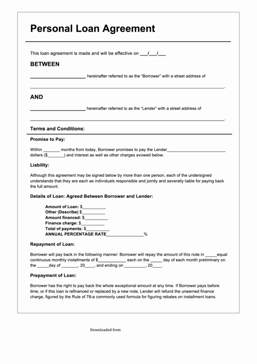 Blank Loan Agreement New Fillable Personal Loan Agreement Template Printable Pdf