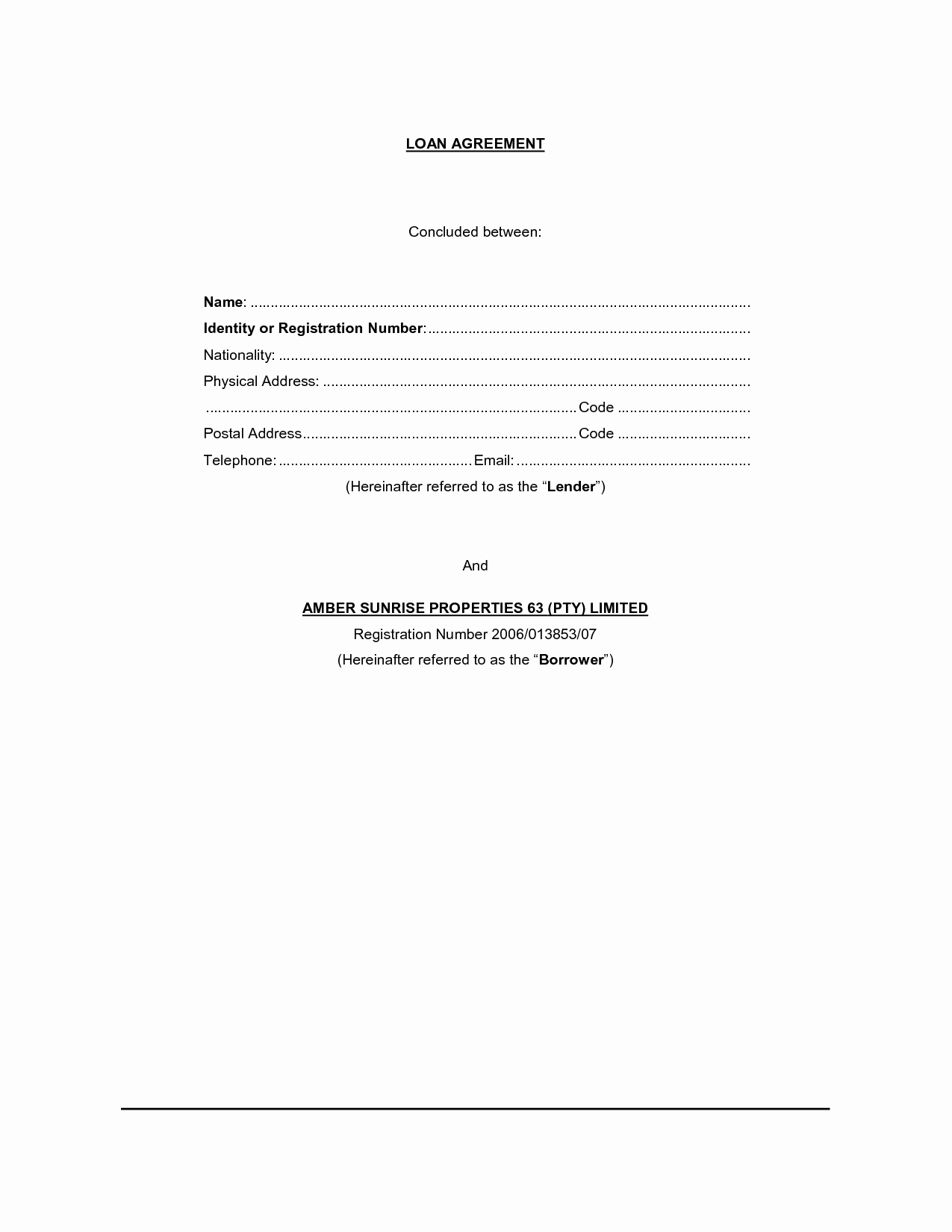 Blank Loan Contract Best Of Free Printable Loan Contract Template form Generic