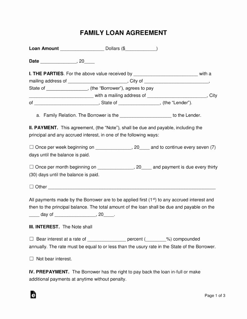 Blank Loan Contract Fresh Free Family Loan Agreement Template Pdf Word