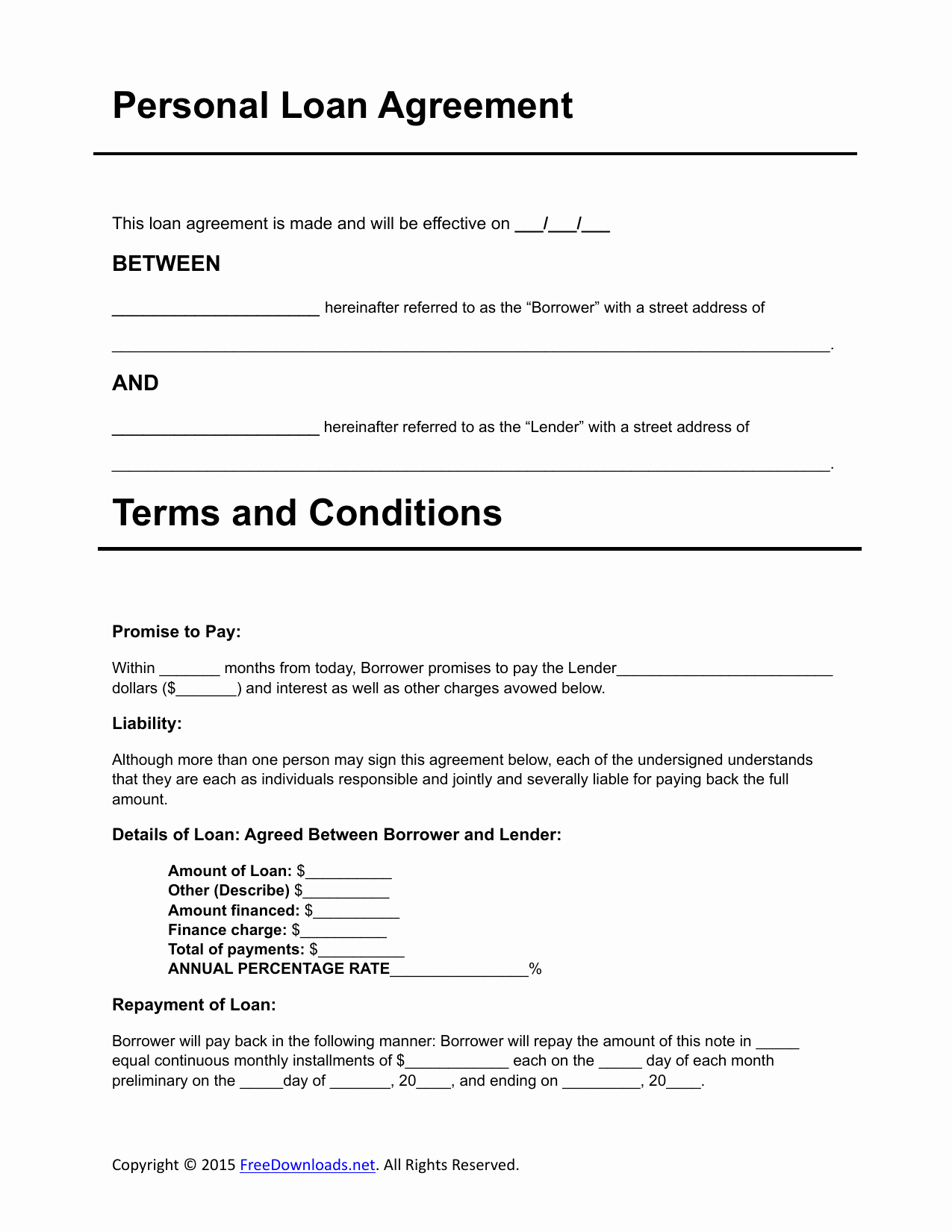 Blank Loan Contract Inspirational Download Personal Loan Agreement Template Pdf