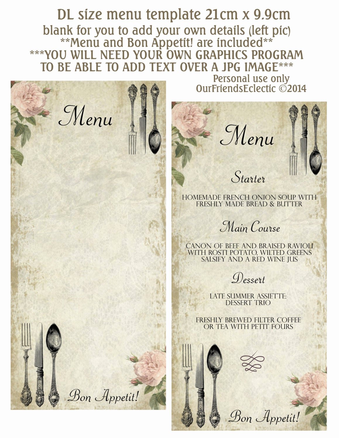 Blank Menu Template Beautiful Printable Menu Blank Menu Shabby Pink Rose Vintage Cutlery