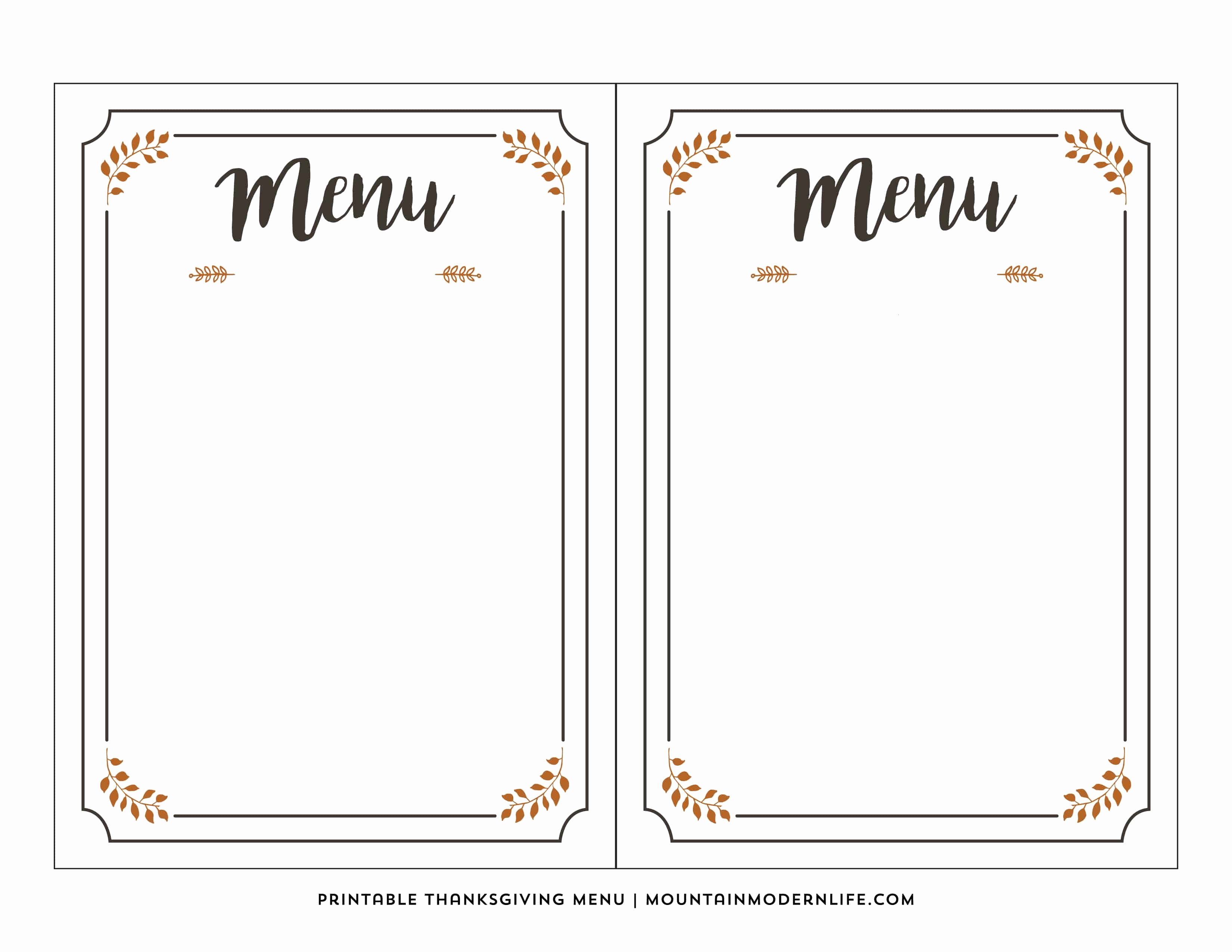 Blank Menu Template New Free Printable Thanksgiving Menu