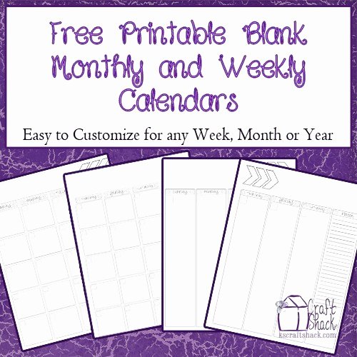 Blank One Week Calendar Elegant Blank Calendar Monthly &amp; Weekly Printables Craft Shack