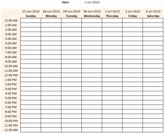 Blank One Week Calendar Elegant Weekly Schedule Template In Excel