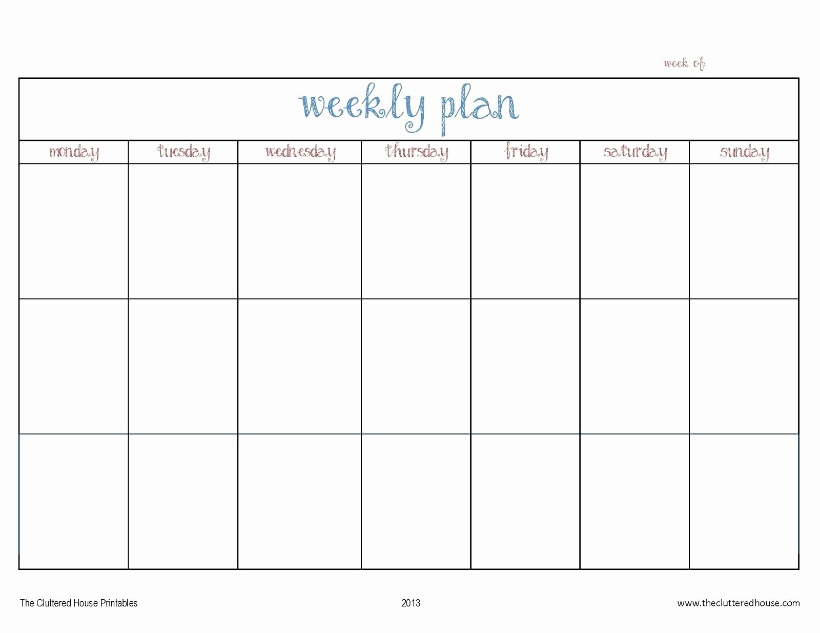 Blank One Week Calendar Lovely 7 Day Weekly Planner Template Printable – Template