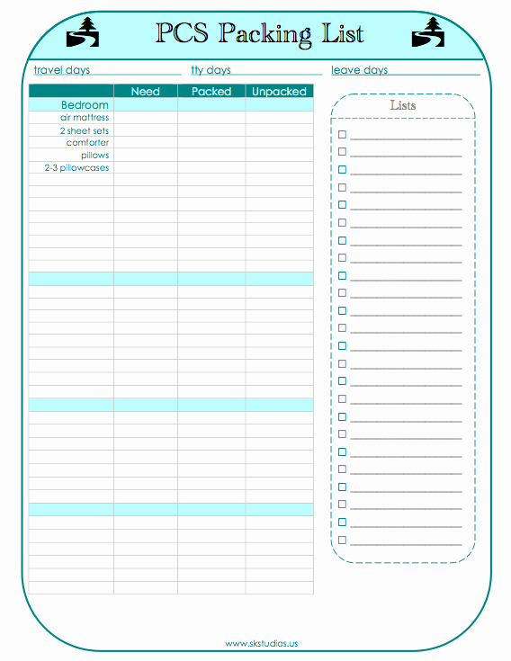 Blank Packing List Elegant Sk Studios Homemaking 10 2011