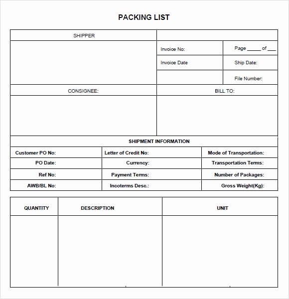 Blank Packing List Fresh 7 Packing List Templates Word Excel Pdf Templates