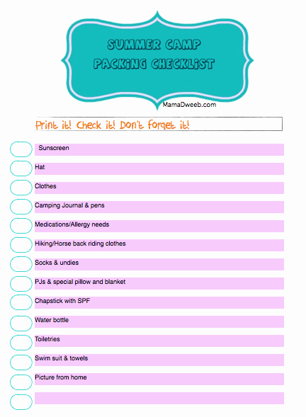 Blank Packing List Lovely Free Printable Summer Camp Checklists Blank &amp; Suggested