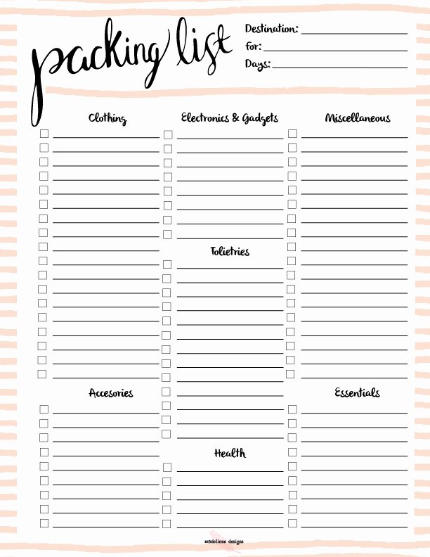 Blank Packing List Luxury Free Printable Packing List