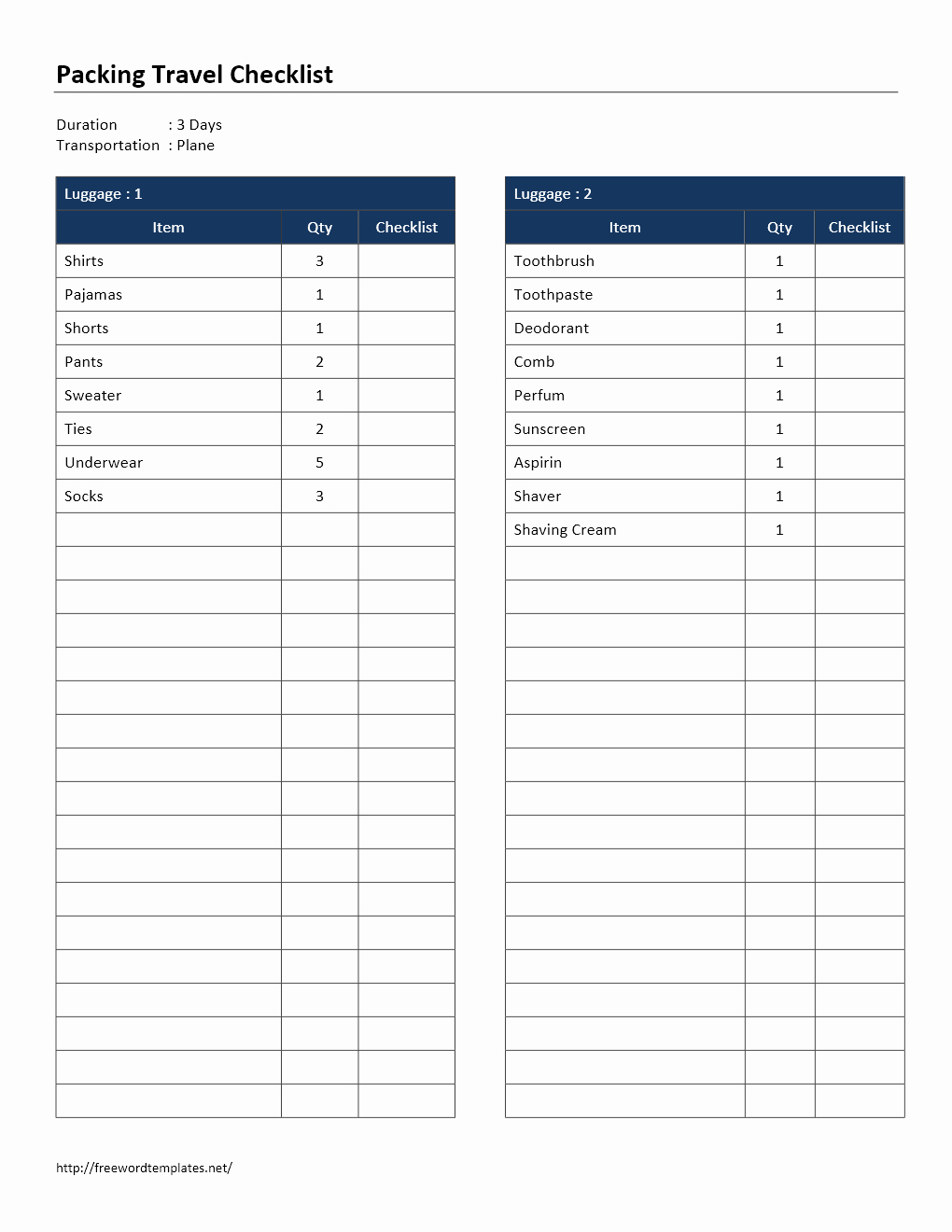 Blank Packing List New Packing List Template