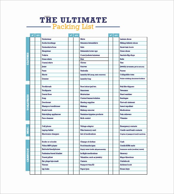 Blank Packing List Template Elegant Packing List Template 10 Free Word Excel Pdf format