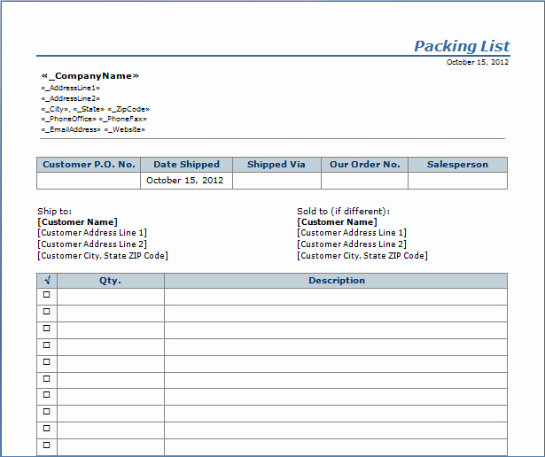 Blank Packing List Template Fresh Packing List Template Word Doc