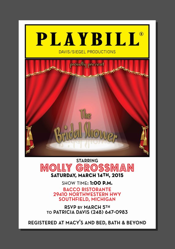 Blank Playbill Template Elegant Playbill theater Wedding Bridal Shower Broadway New York