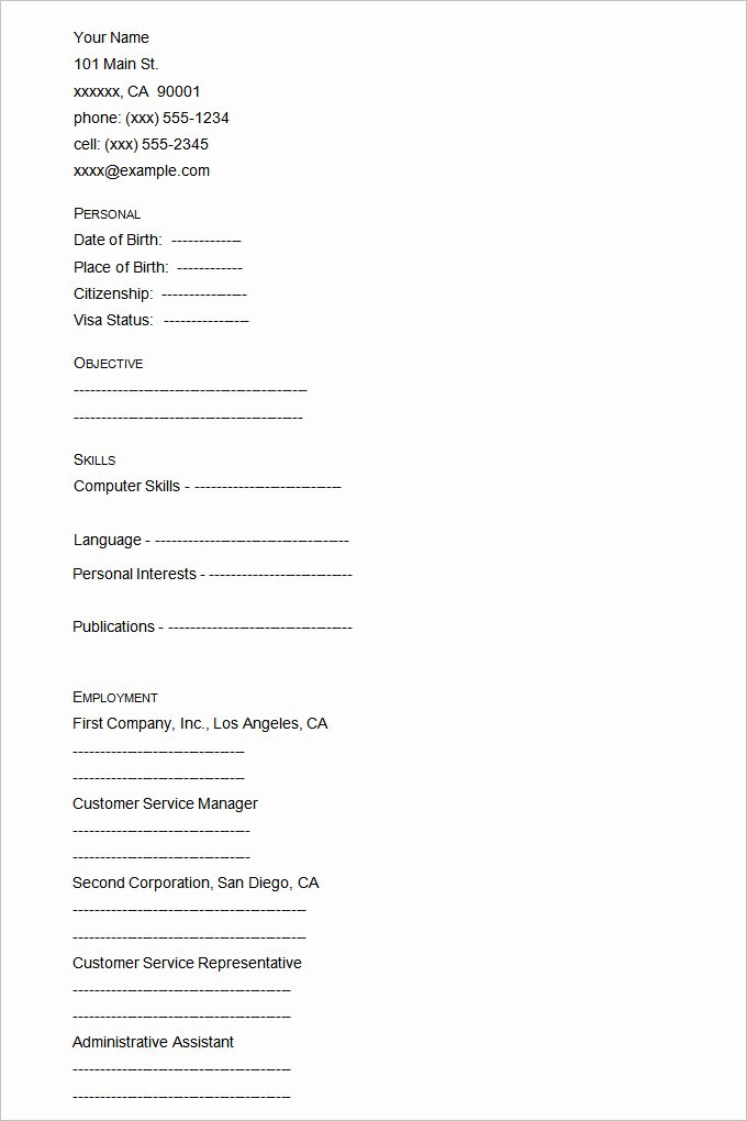 Blank Resume Template Pdf Awesome 46 Blank Resume Templates Doc Pdf