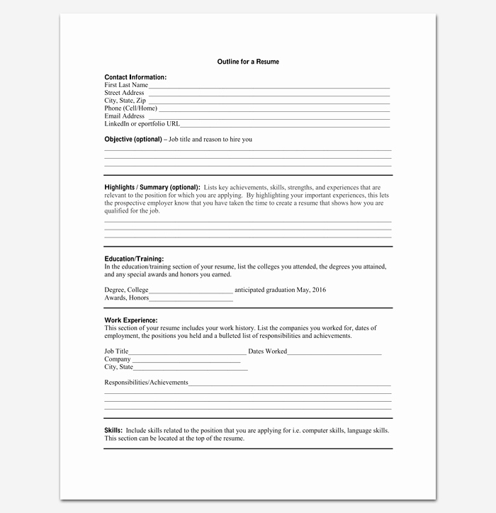 Blank Resume Template Pdf Fresh Resume Outline Template 19 for Word and Pdf format
