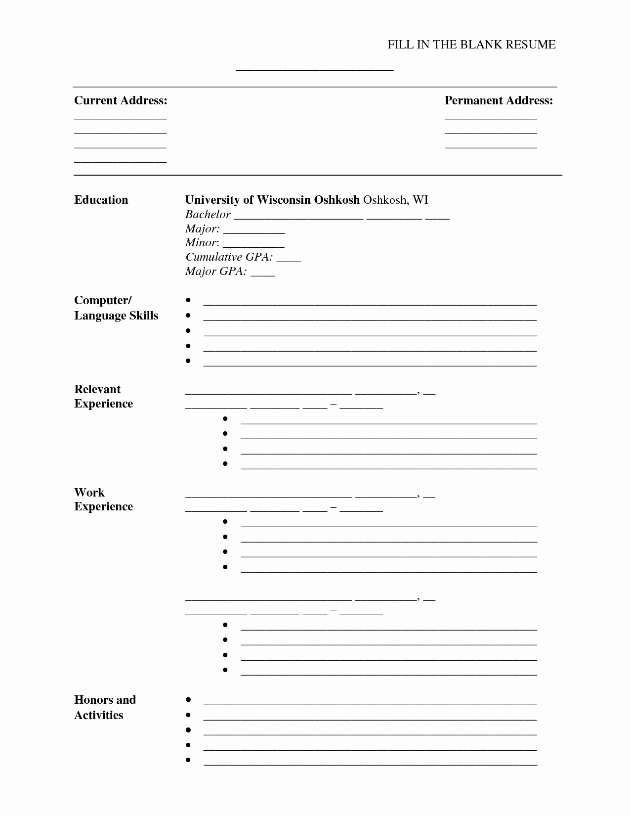 Blank Resume Template Pdf New Fill In the Blank Resume Pdf Umecareer