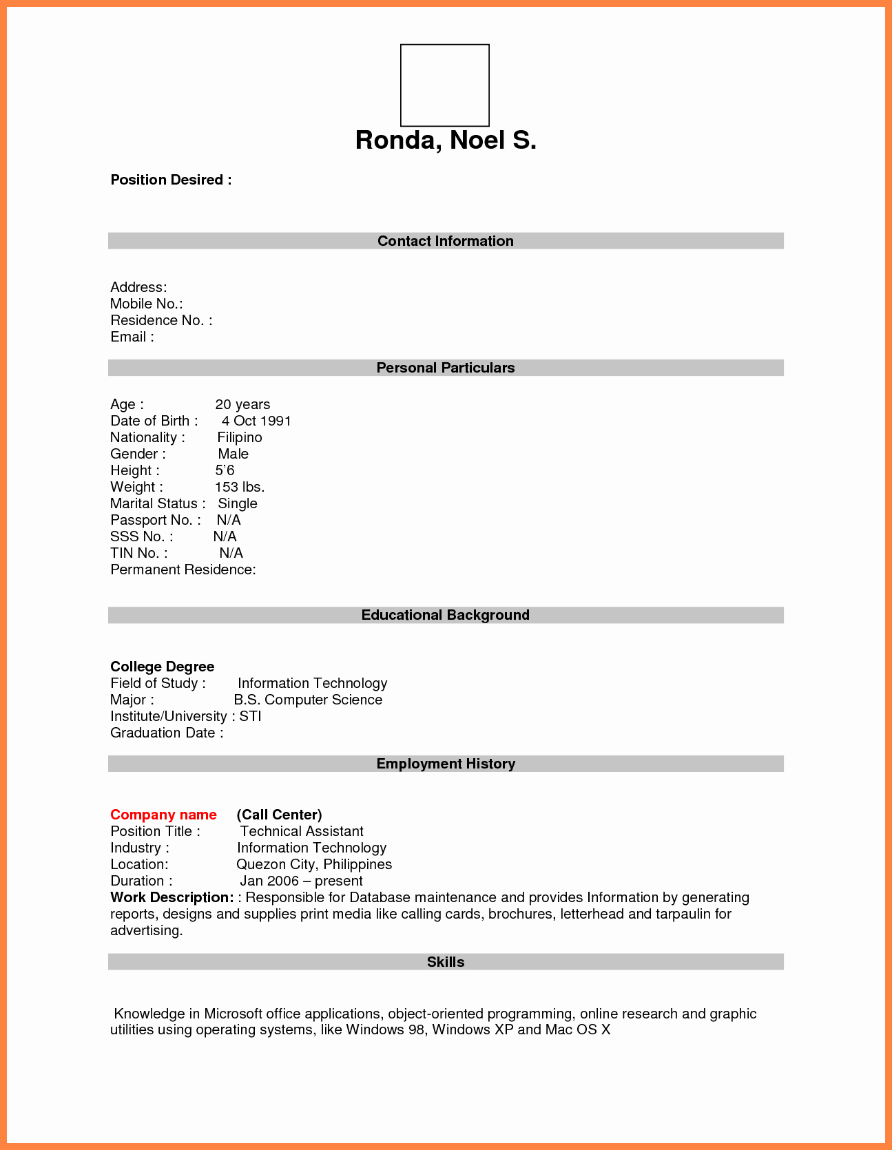 Blank Resume Template Pdf Unique format for Job Application Pdf Basic Appication Letter