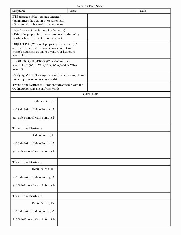 Blank Sermon Outline Template Inspirational Sermon Preparation form