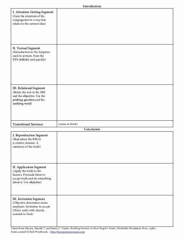 Blank Sermon Outline Template Lovely Sermon Preparation form