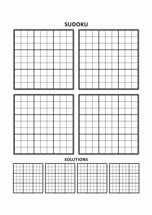 Blank Sudoku Grid Printable Beautiful Sudoku Template Four Grids with solutions A4 Letter