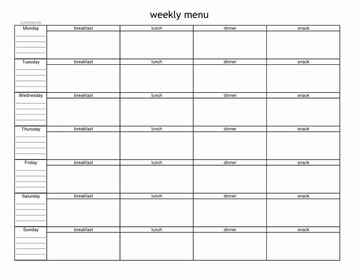 Blank Weekly Menu Fresh Blank Weekly Menu Planner Template
