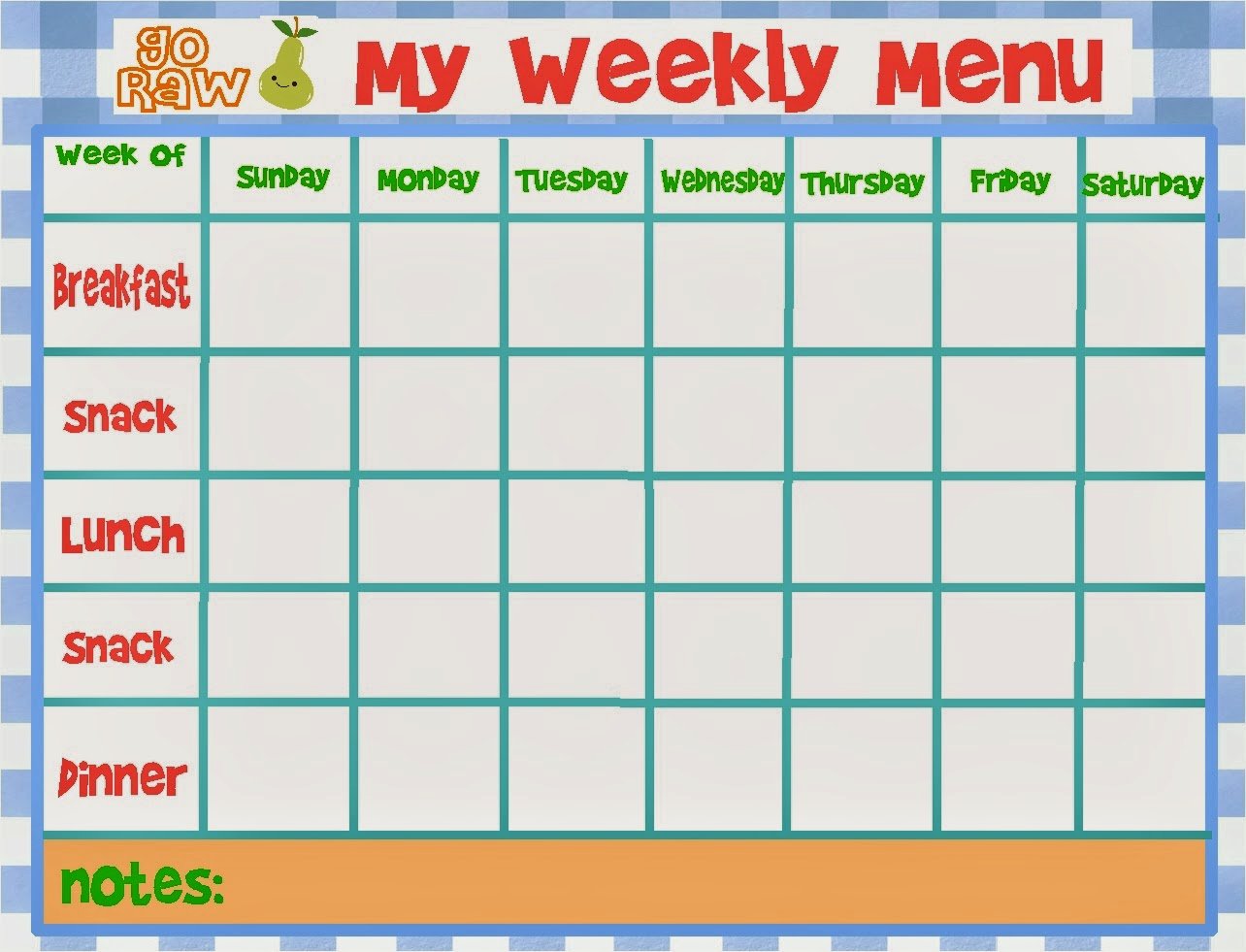 Blank Weekly Menu Luxury Weekly Menu Template