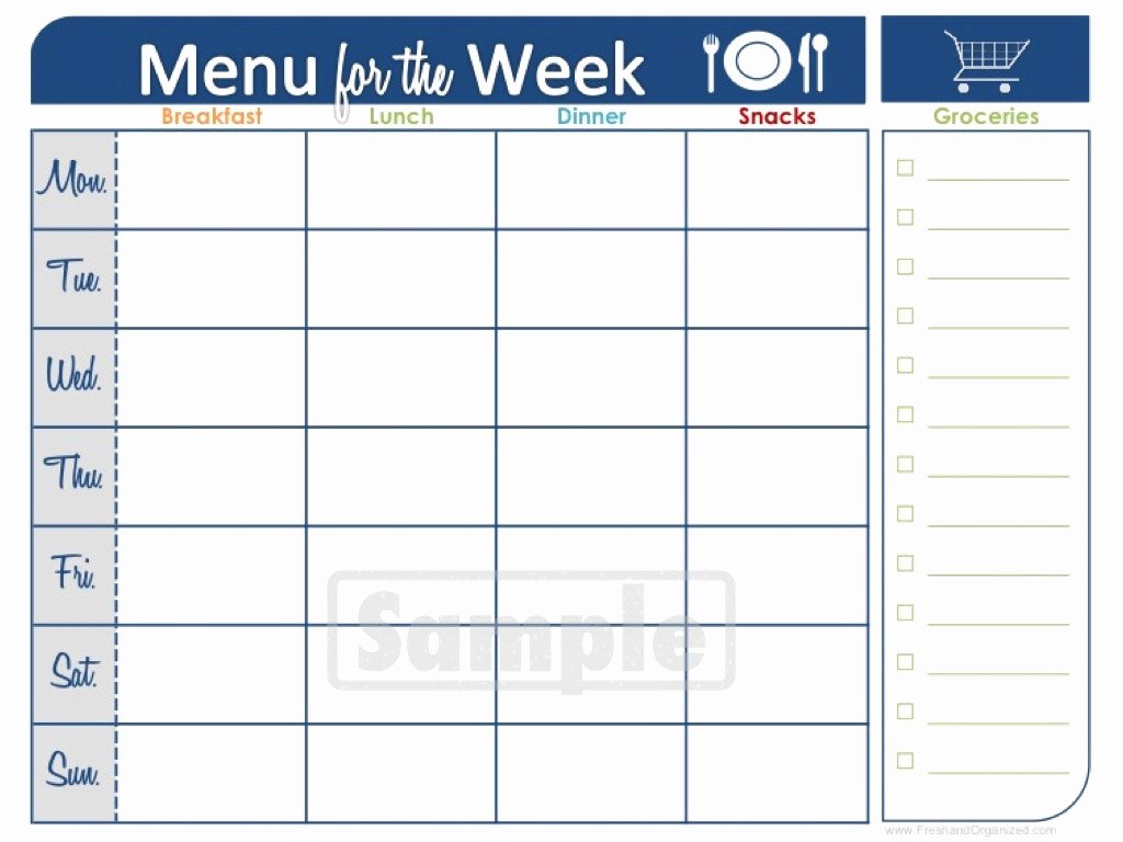 Blank Weekly Menu New Food