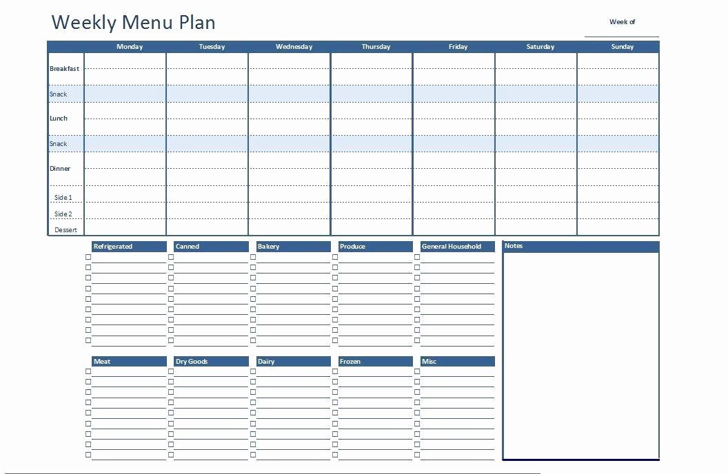 Blank Weekly Menu Template Elegant Free Excel Weekly Menu Plan Template Dowload
