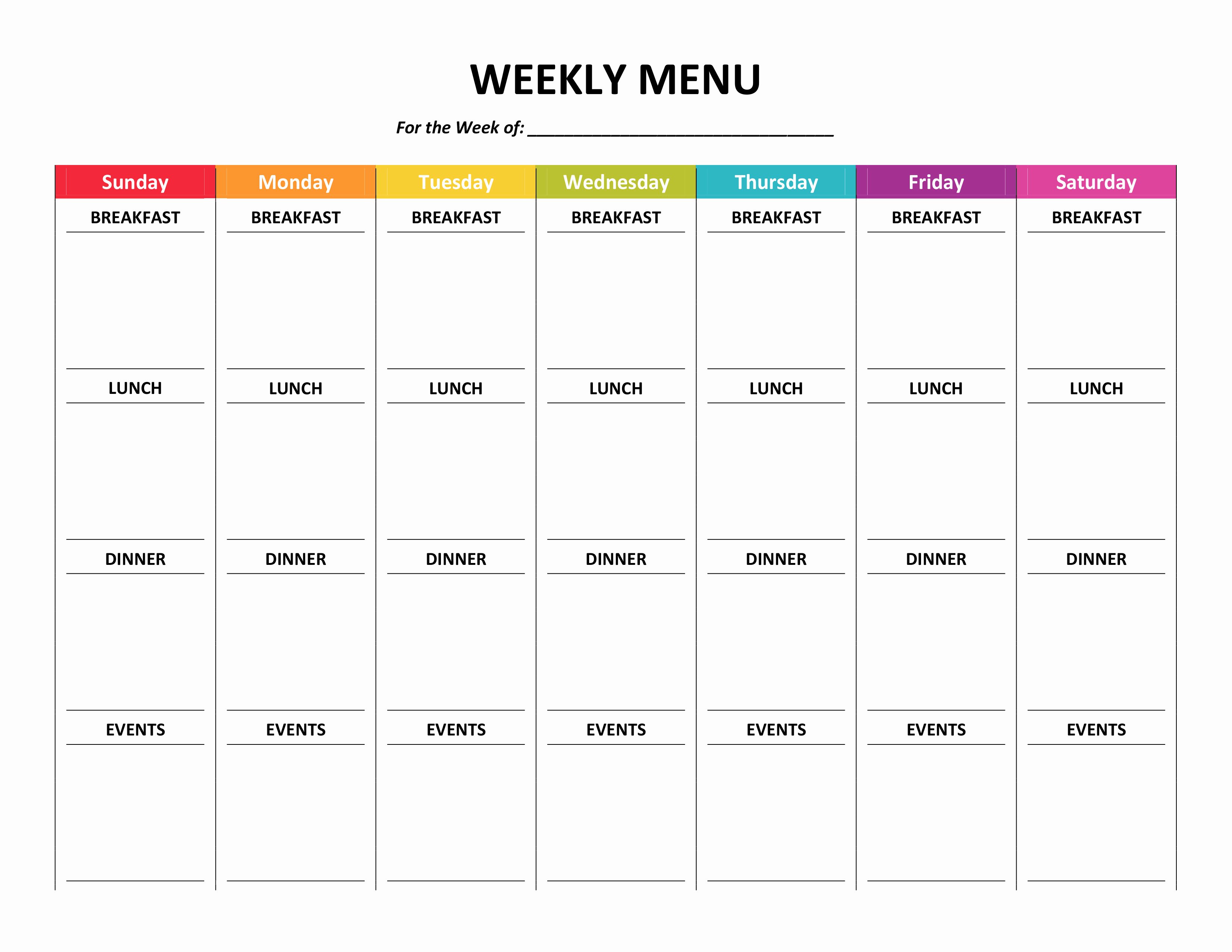 Blank Weekly Menu Template Fresh Menu Planner